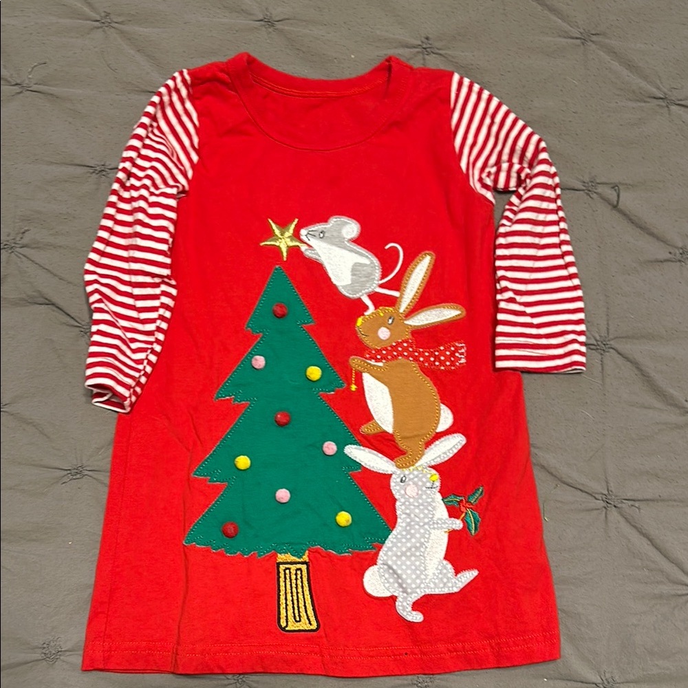 Festive Red Holiday Dress with Animal Appliqué